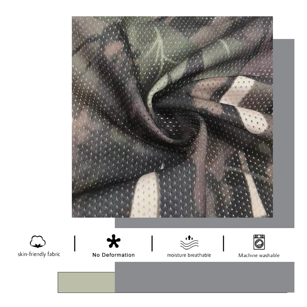 Chinese Factory Functional Anti-Mosquito Camouflage Digital Printing Knitted Full Polyester Mesh Fabric for Outdoor Casual Wear Sports T-Shirt Fabric