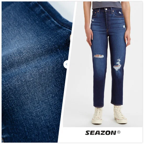 Zz0115 Premium Jean reciclado tejido material de algodón buen estiramiento tejido Denim con estilo retro para damas Jeans