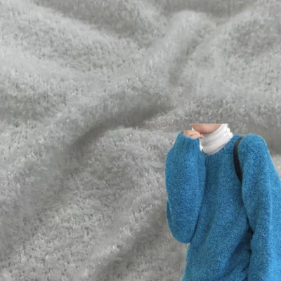 China Tejido de punto de lana polar elástico con trama de aguja gruesa Tejido de felpa de poliéster para suéteres de invierno