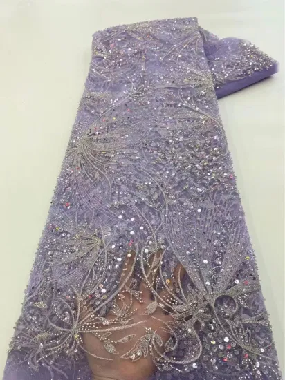 2023 tela de lujo del cordón del bordado de las cuentas de la máquina de la tela del vestido de boda del diseñador